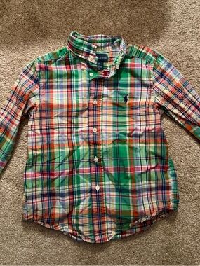 Ralph Lauren Green Multi-Color Plaid Button-Down Shirt - Kids